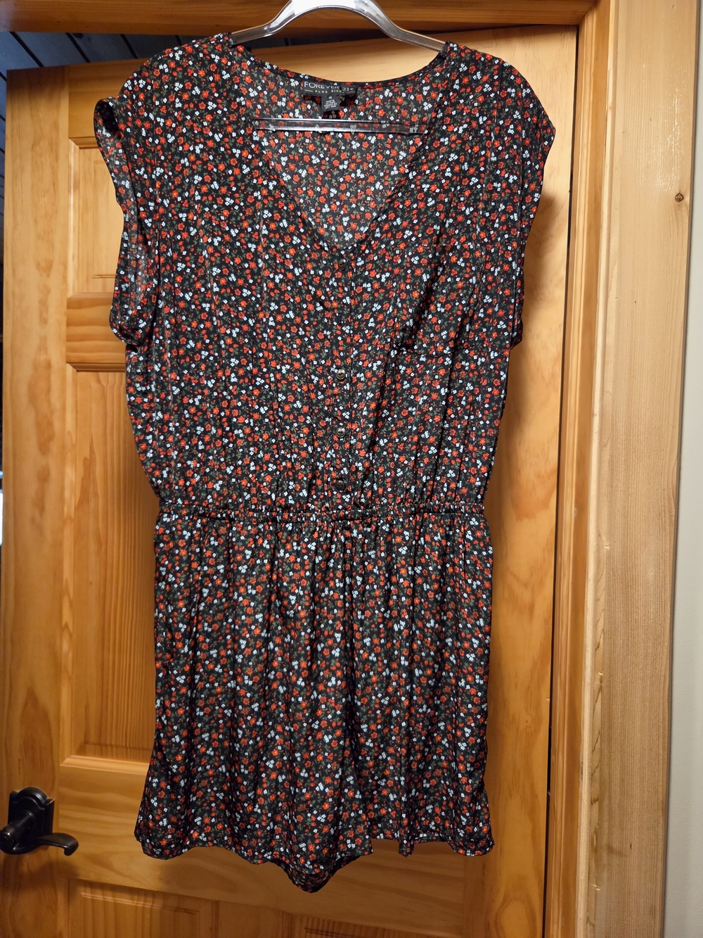 Forever 21 Black Mini Dress with Red & White Floral Pattern